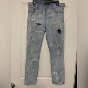 Express Light Blue Floral Embroidered Skinny Jeans